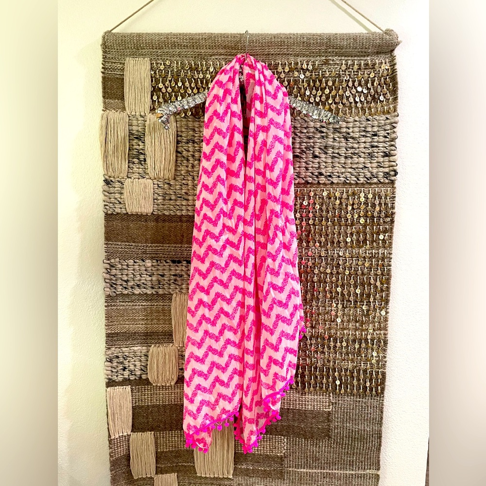 EUC Lilly Pulitzer for Target pink & white pineapple scarf with pom poms